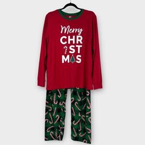 PJ Place Adult Unisex Size Medium Red Green Merry Christmas 2 Piece Pajama Set